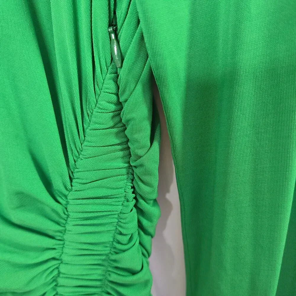 A.L.C Adeline Green Asymmetric Ruched Stretch Maxi Dress Size Medium - Picture 12 of 13